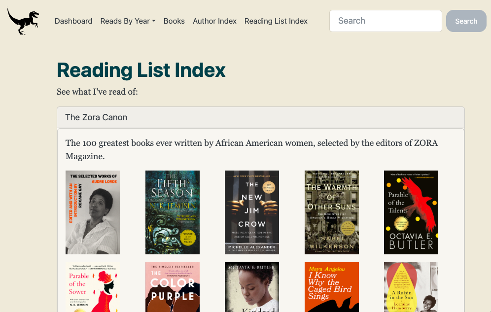 View of all books within a specific recommended list