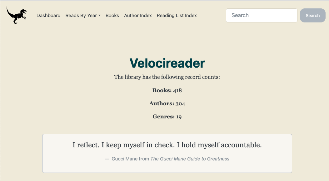 Screenshot of Velocireader project